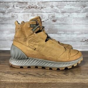 ECCO Exostrike Mid Coyote Yellow Tan Leather Hiking Boots Mens Size 10 Portugal